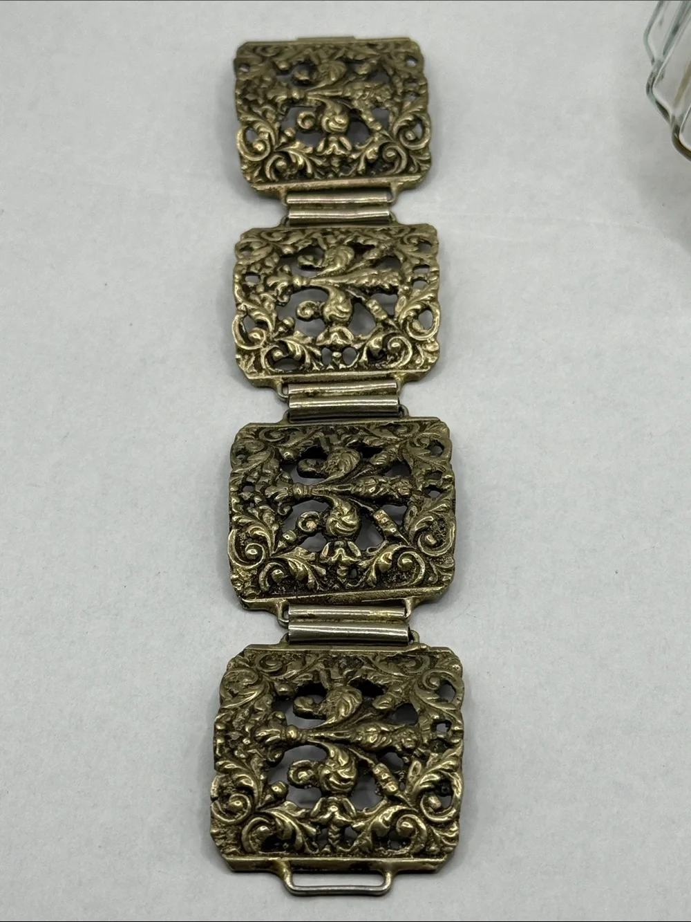 Vintage huge gorgeous open Ornate Brass-Tone Filigree art nouveau Bracelet wowza